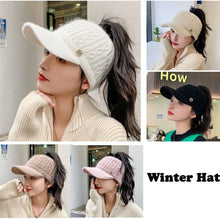 Load image into Gallery viewer, Women Hats 2022 New Autumn Winter Warm Rabbit Knitted Hats Outdoor Sports Golf Ponytail Hat Baseball Caps Empty Top Caps 1PC