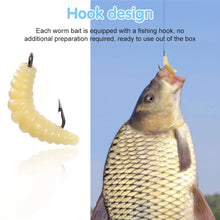 Load image into Gallery viewer, 30PCS Artificial Breadworms Fishing Bait with Hooks Realistic Fake Hooked Worm Bait High Elasticity Rubber Fishing Bait