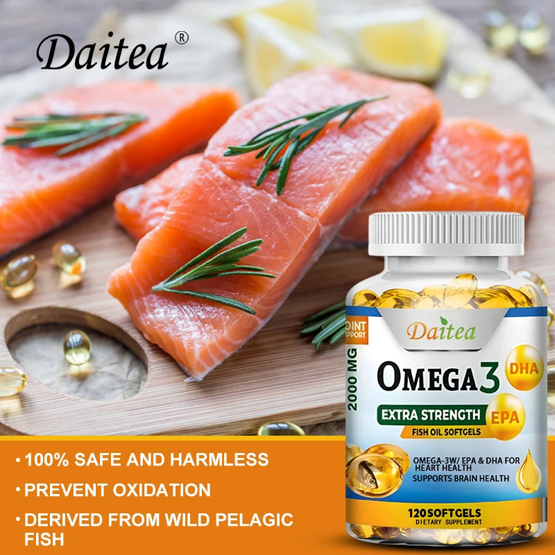 Omega-3 Fish Oil Rich in DHA and EPA for Joint, Brain and Skin Health, Overall Health and Immune Support