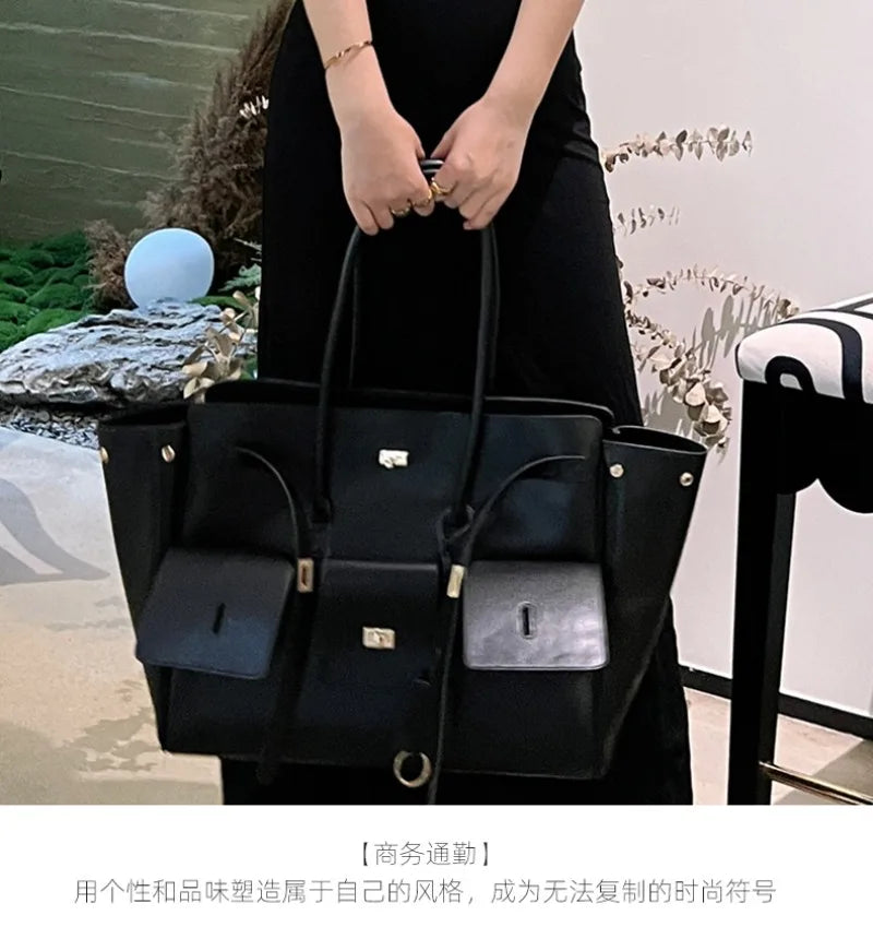 Luxury Genuine Leather Tote Bags for Women Large Capacity Travel Shoulder Bag Designer Handbags Ladies Shopping Purse