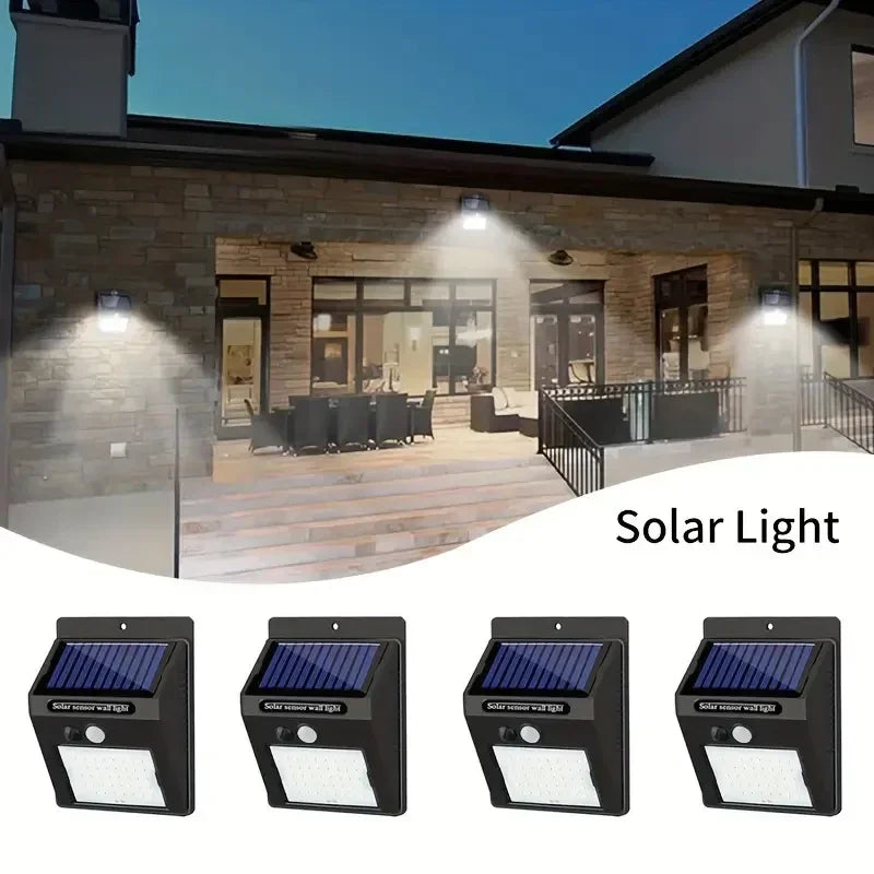 IP45 Waterproof Solar Outdoor Lights - Set of 4 motion sensor security lights with 3 lighting modes for garden fences, garages.