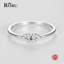 Load image into Gallery viewer, Genuine 925 Sterling Silver Lucky Eye Ring Blue CZ Wedding Rings for Women Fashion Turkey Jewelry Christmas Party Gifts