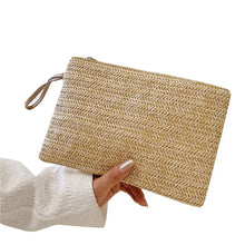 Load image into Gallery viewer, Women Clutch Bag Handmade Backpack Fashion Ladies Wristlet Girl Phone Solid Straw Woven Coin Purse Beach Wallet Fresh Sweet