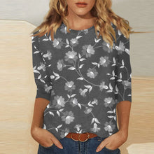 Load image into Gallery viewer, Female Clothing Delicate Fashion Shirts Floral Round Neck 3/4 Sleeves Printed Summer Women Pullover Daily Wear Vetement Femme