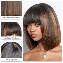 Load image into Gallery viewer, Short Ombre Honey Blonde Bob Wigs Human Hair Honey Brown Straight Human Hair Wigs Lace Part 1B30 Brown Wigs for Black Women