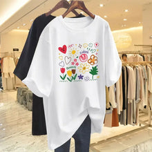 Load image into Gallery viewer, Women Clothing Chic Hand-painted Printing Basic T-shirt Summer Fashion Pure Round Neck Short Sleeve Tees Casual Loose Top Y2K