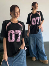 Load image into Gallery viewer, Women's Clothing Fashion Casual Crew Neck Contrast Color Number 07 Print Streetwear T-Shirt Sports Jerseys And Fashionable Tops