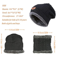 Load image into Gallery viewer, 5-14 Years Kids Warm Knitted Hat Scarf Set Children Autumn Winter Hat Soft Knitted Cap Bonnet Infant Kids Hat For Boys Girls