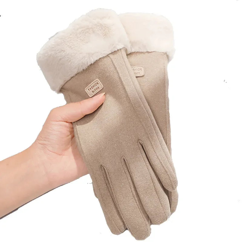 Women Winter Thick Plush Gloves Fashion Warm Suede Outdoor Guantes Lady Touchscreen Driving Gloves Sports Cycling Mittens