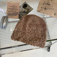 Load image into Gallery viewer, Women's Retro Literary Knitted Hat Spring and Autumn Thin Hollow Woolen Hat Handmade Woven Hat Fashion Hats for Women Lady Cap