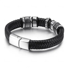 Load image into Gallery viewer, Men's Fashion Classic Black Woven Leather Inlaid Cross Magnetic Hidden Safety Buckle Business Casual Gift Bracelet