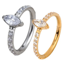 Load image into Gallery viewer, G23 Titanium CZ Pave Side With Marquise Stone Center Hinged Segment Hoop Rings Nose Ring Clicker Labret Ear Tragus Piercing