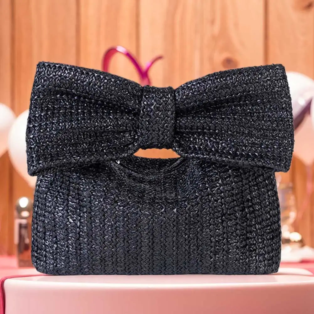 Women Weaving Clutch Bag Zipper Closure with Bow Simple Clutch Purse Versatile Female Party Wedding Bag