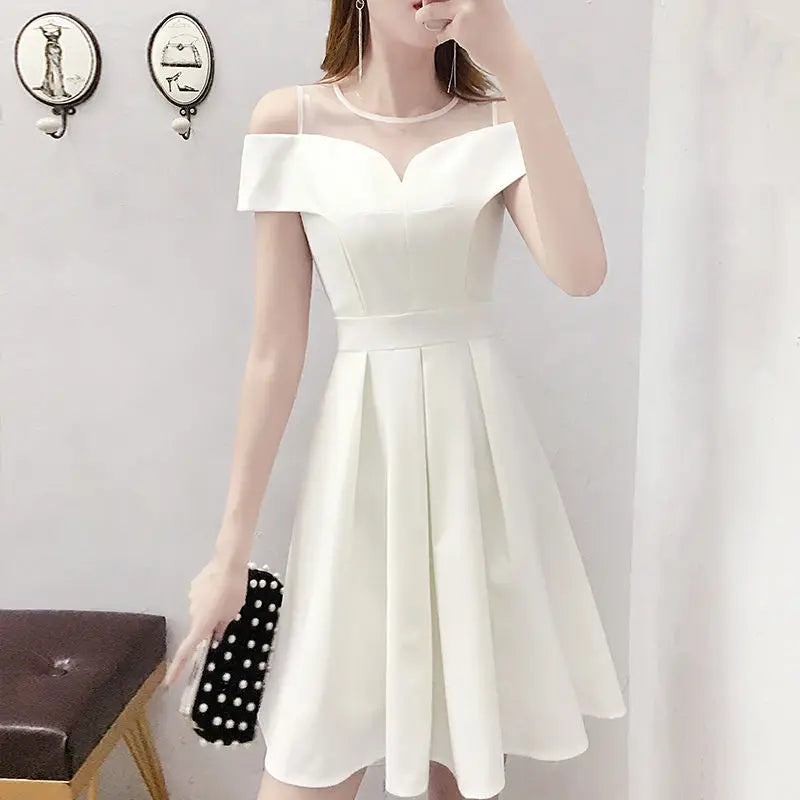 Women's Clothing White Off-Shoulder Dress New Summer Elegant Simple Style Slim Fit A-Line Midi Dress Fresh Chic Casual Fashion