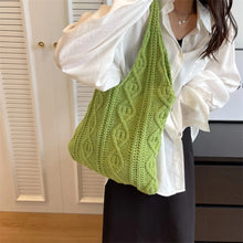 Load image into Gallery viewer, Wool Knitted Shoulder Shopping Bag for Women Vintage Cotton Cloth Girls Tote Shopper Bag Large Female Handbag Crochet Bag