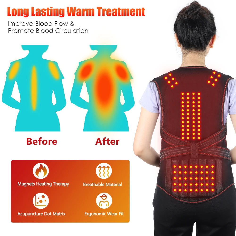 118 Tourmaline Magnetic Therapy Self Heating Shoulder Wrap Back Posture Corrector Belt Neck Massager Brace Acupoint Stimulator