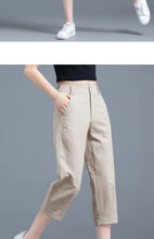 Load image into Gallery viewer, Women Clothing New Summer Simple Casual Cotton Linen Haren Capri Pants Female Solid High Waist Loose Cropped Trousers Pantalones