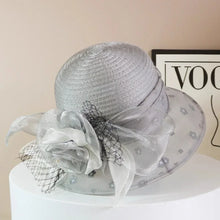 Load image into Gallery viewer, Fashion Hat Women Top Hat Elegant Organza Flower Wide Brim Sun Hat for Women Retro Style Party Banquet Accessory Foldable Beach