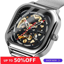 Load image into Gallery viewer, SKMEI Mechanical Watch Men Automatic Watch Quartz Waterproof Hollow Art Strainless Steel Strap montre homme Fashion Clock 9184