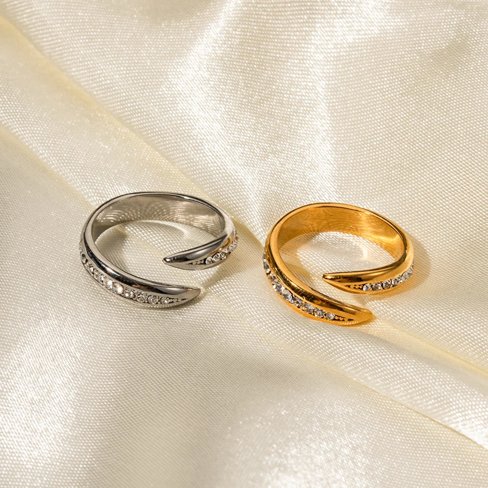 Youthway New Stainless Steel White Rhinestone Open Ring Women Metal Vintage Trendy Stylish Finger Jewelry Gala Gift