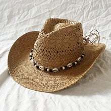 Load image into Gallery viewer, Handmade Women Men Straw Hat Summer Beach Shell Vintage Beads Hollow Out Western Wide Brim Sun Hat Fishing Holiday Bohemian Cap
