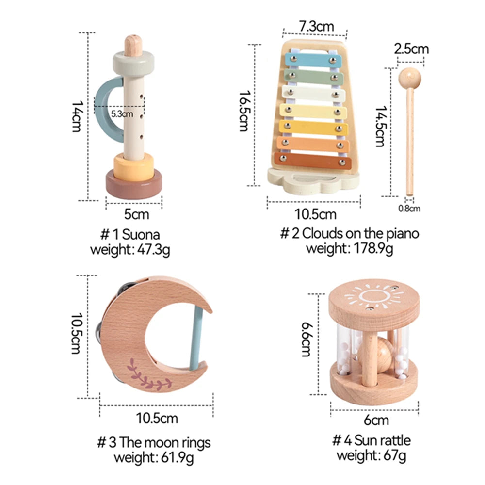 Wooden Baby Montessori Toys Musical Rattle Instruments Xylophone Percussion Sensory Rattle Toys Educational for Baby Toys Gifts