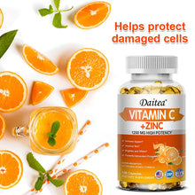 Load image into Gallery viewer, Vitamin C + Zinc Capsules - Immune System Booster Antioxidant Helps Improve Skin Brightening Supports Cellular Energy Production
