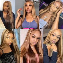 Load image into Gallery viewer, 4/27 Highlight Wig Human Hair Honey Blonde Colored Straight 360 lace front wig human hair Brazilian glueless wigs human hair