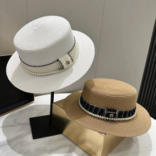 Load image into Gallery viewer, Women's hat female Hepburn style straw hat spring and summer new flat top hat French retro sun hat net red same style straw hat
