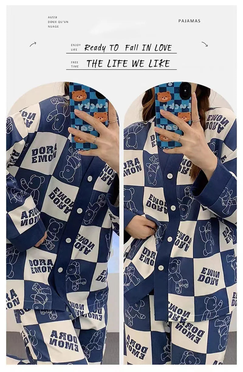 Women's Clothing Four Seasons Models Cute Pajamas Long-Sleeved Can Be Worn Outside Cartoon Cute Comfortable Large Size Homewear