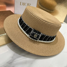Load image into Gallery viewer, Women's hat female Hepburn style straw hat spring and summer new flat top hat French retro sun hat net red same style straw hat