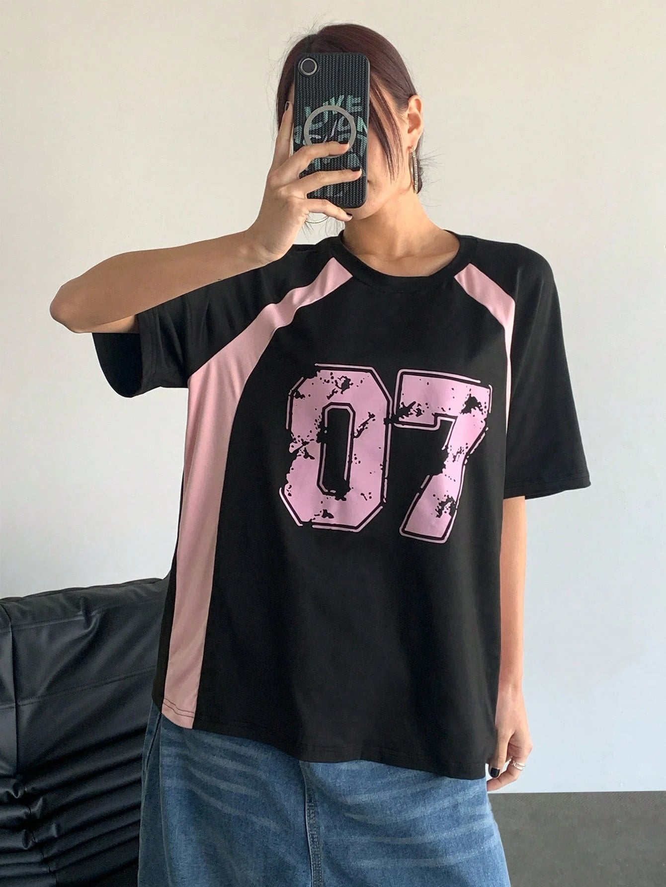 Women's Clothing Fashion Casual Crew Neck Contrast Color Number 07 Print Streetwear T-Shirt Sports Jerseys And Fashionable Tops