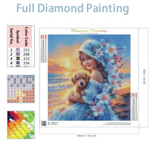 Load image into Gallery viewer, SDOYUNO 5D DIY Diamond Painting Beach Girl with Puppy Cross Stitch Kit Rhinestones Mosaic Diamond Embroidery Flowers Home Decor