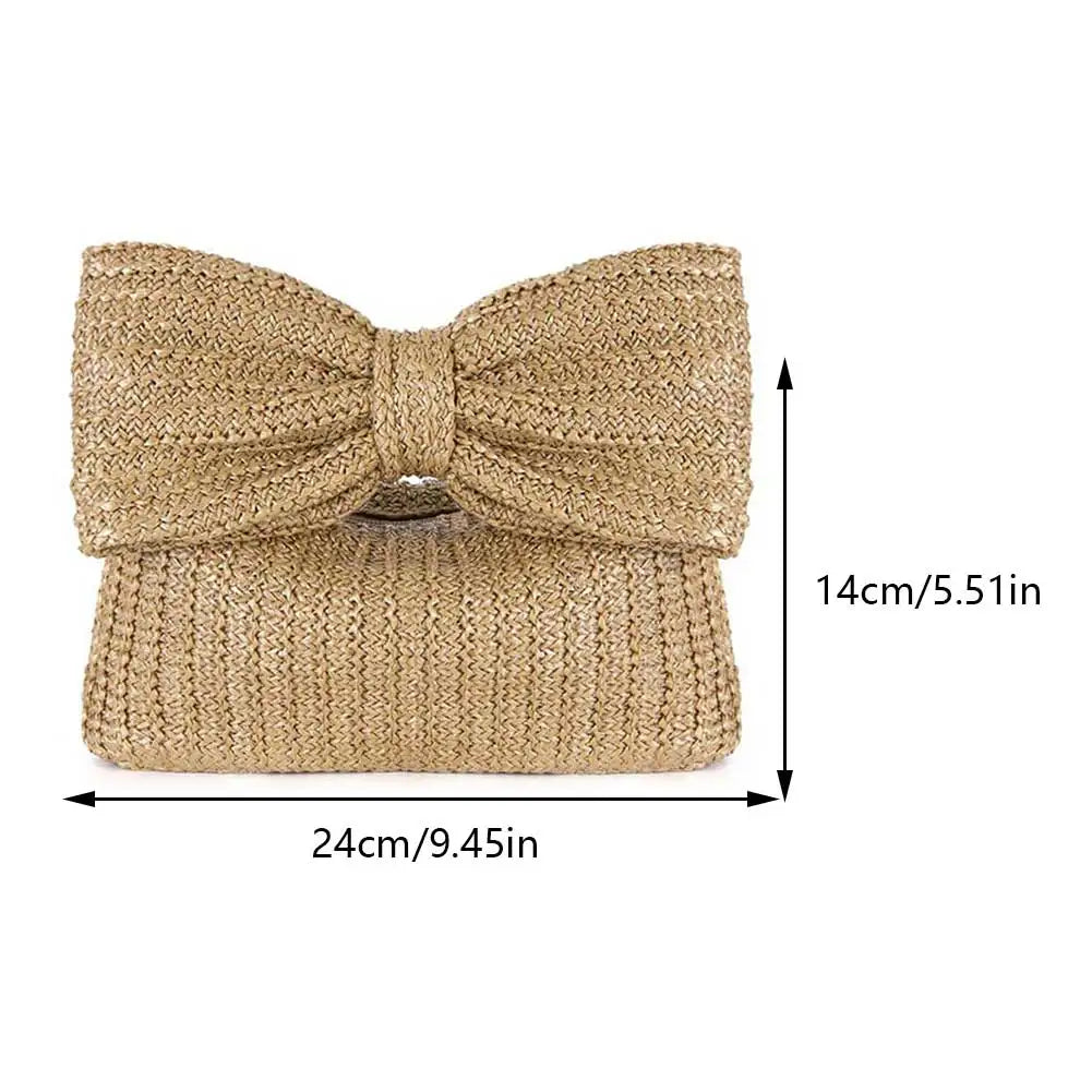 Women Weaving Clutch Bag Zipper Closure with Bow Simple Clutch Purse Versatile Female Party Wedding Bag