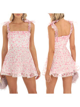 Load image into Gallery viewer, Women Summer Casual Dress Floral Print Tie-Up Shoulder Strap Mini Dress Fashion Double Layer Backless Cami Dress