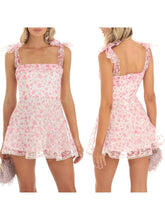 Load image into Gallery viewer, Women Summer Casual Dress Floral Print Tie-Up Shoulder Strap Mini Dress Fashion Double Layer Backless Cami Dress
