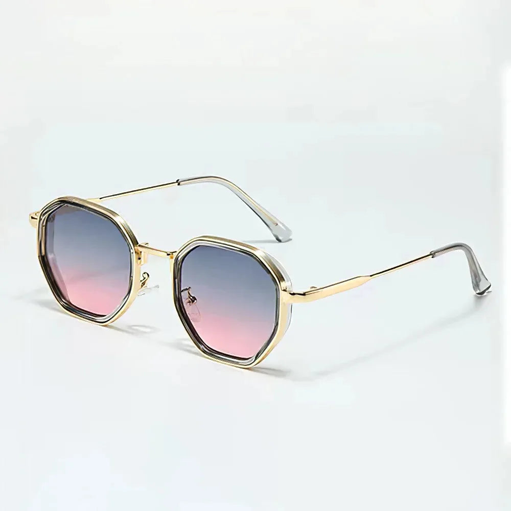 2025 New Vintage Sunglasses for Women Modern Fashionable Octagonal Glasses with Black Lenses Golden Edging Sun Glasses UV400