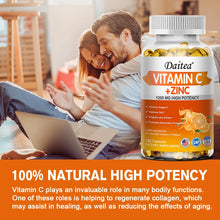 Load image into Gallery viewer, Vitamin C + Zinc Capsules - Immune System Booster Antioxidant Helps Improve Skin Brightening Supports Cellular Energy Production