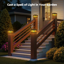 Load image into Gallery viewer, 4 Pack Solar Flame Post Cap Lights, 2 Modes (Flame/Warm), IPX5, Fit 3.5x3.5/4x4 Posts, for Deck/Fence/Yard, Vinyl/Wooden
