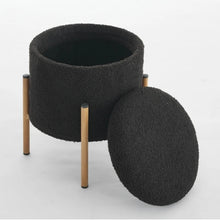 Load image into Gallery viewer, Modern Round Storage Ottoman, Ottoman Foot Stools With Metal Base, Ottoman Footstool with Removable Lid Storage Ottoman(Black)
