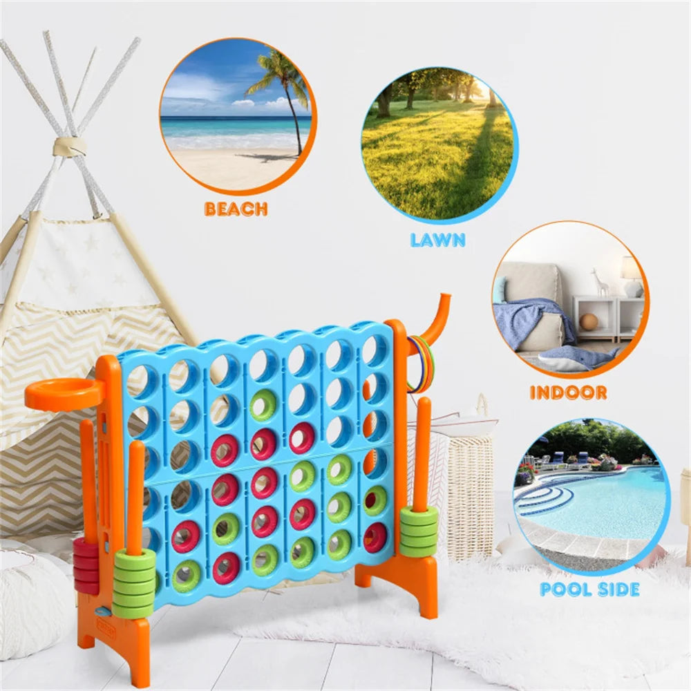 4-in-A-Row Jumbo 4-to-Score Giant Game w/Basketball Hoop Ring Toss 42 Jumbo Rings Indoor Outdoor Family Connect Game for Kids