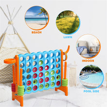 Load image into Gallery viewer, 4-in-A-Row Jumbo 4-to-Score Giant Game w/Basketball Hoop Ring Toss 42 Jumbo Rings Indoor Outdoor Family Connect Game for Kids