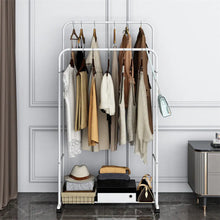 Load image into Gallery viewer, Heavy Duty Clothes Rack Garment Rail Rolling Stand Two Top Rod & Lower Storage