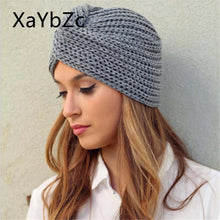 Load image into Gallery viewer, Women's Knitted Turban Hat Bohemia Cashmere Cross Wrap Head Lndian Wool Bonnet Turbante Cap