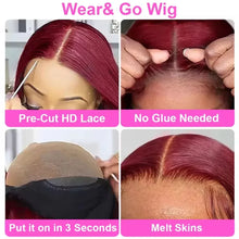 Load image into Gallery viewer, 7x5 Glueless Wig Human Hair 99J Burgundy 13x4 Bob Straight Pre Plucked Human Hair Wigs Transparent Pre Cut Bob Wig Human Hair