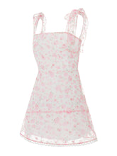 Load image into Gallery viewer, Women Summer Casual Dress Floral Print Tie-Up Shoulder Strap Mini Dress Fashion Double Layer Backless Cami Dress
