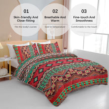 Load image into Gallery viewer, 3pc Red and Green Pattern Printed Bedding Set Bohemian Style Quilt Cover with Zipper Closure 1 Duvet Cover and 2 Pillowcases