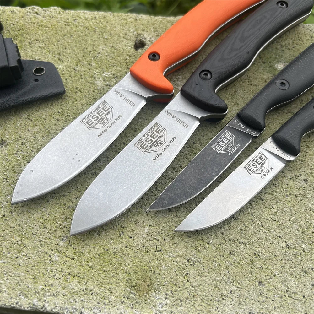 2 Styles ES-AGK-ES Washed Graphite Grey Flax Straight Knives Outdoor Camping Hiking Climbing Non Slip Knife Mountaineering EDC