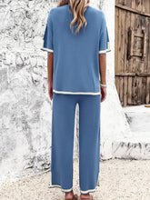 Load image into Gallery viewer, High Quality Elegant Women Clothing 2024 Temperament Casual Solid Color Knitted Shite Sleeved Suit Sweatpants Wide Leg Pants Y2k