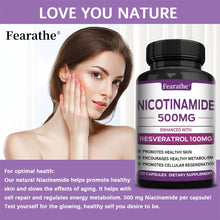 Load image into Gallery viewer, Fearathe Niacinamide Capsules 500MG, Promote Cell Health and Repair, Metabolism, Skin Health, Vegan Capsules, Non-GMO